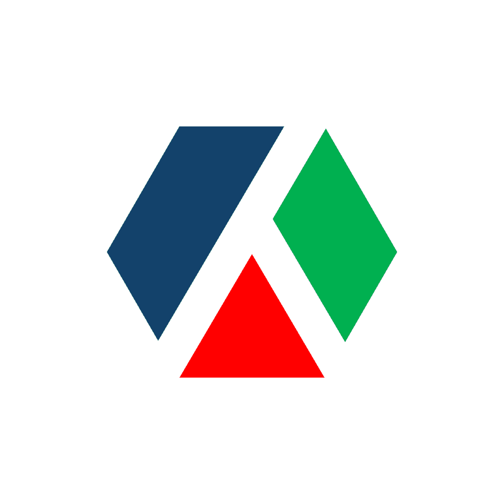 Blue parallelogram, green diamond, and red triangle on a gray background.